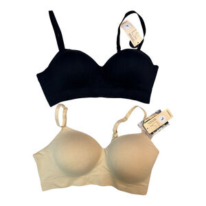 2- TRUEKIND Shapermint Supportive Comfort Wireless Shaping Bra Black Beige Large